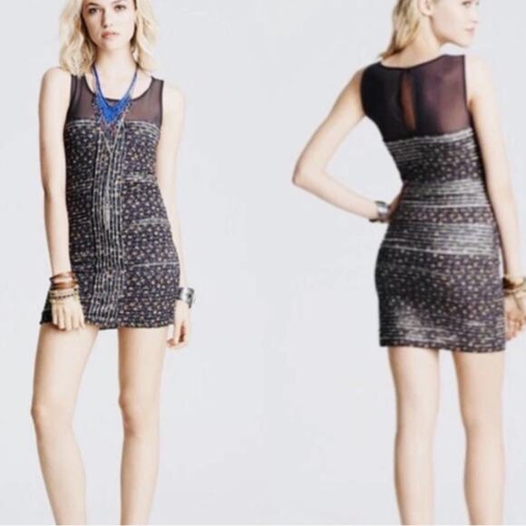 Free people burst ditsy grey floral mesh ruffle mini dress - Picture 1 of 11